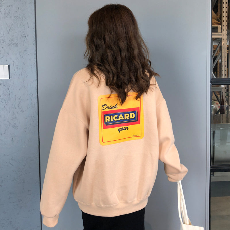 IELGY Women's clothes long sleeves all-match sweater casual fashionable Korean plus fleece loose pullover