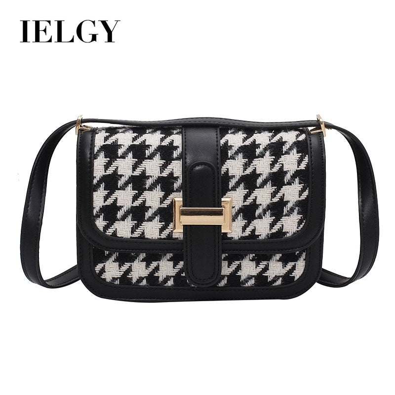 IELGY Western style simple houndstooth small square crossbody bag
