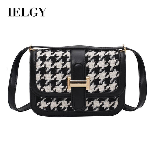IELGY Western style simple houndstooth small square crossbody bag