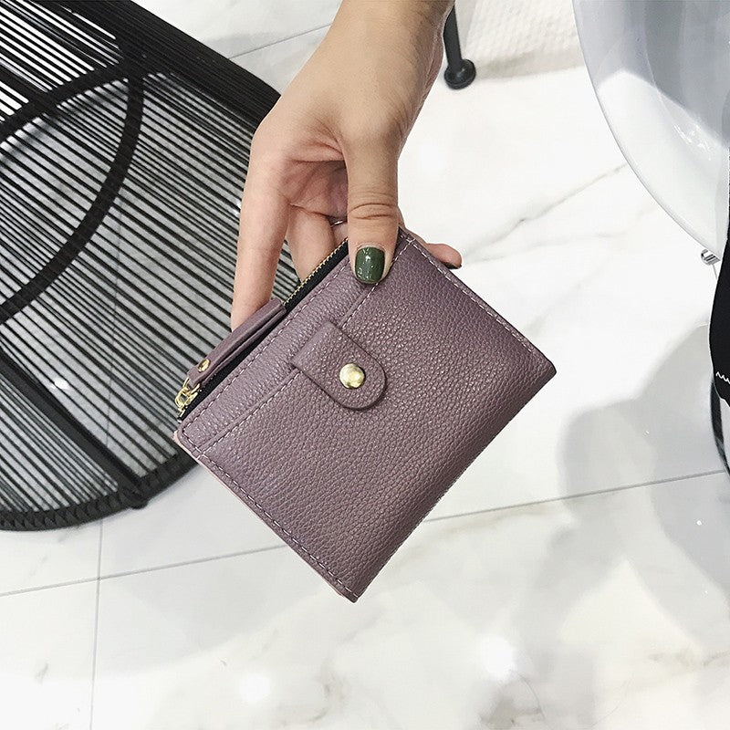 Short wallet female wild small fresh zipper wallet Korean version of the buckle