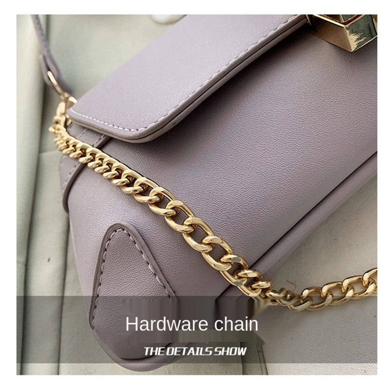 IELGY Casual One shoulder Solid color Commuting Fashion PU White Women's messenger bag Chain