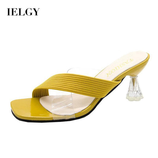 IELGY Fashion Transparent High Heel Square Toe Open Toe Roman Slippers Female Trend