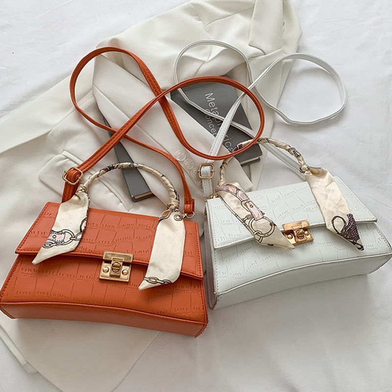 IELGY retro lock stone pattern silk scarf fashion messenger handbag