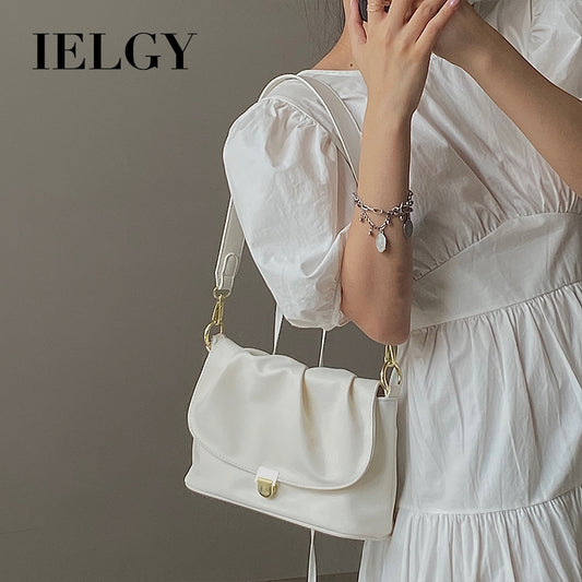 IELGY French niche soft-faced handbag, large-capacity pleated small square bag, textured one-shoulder diagonal handbag