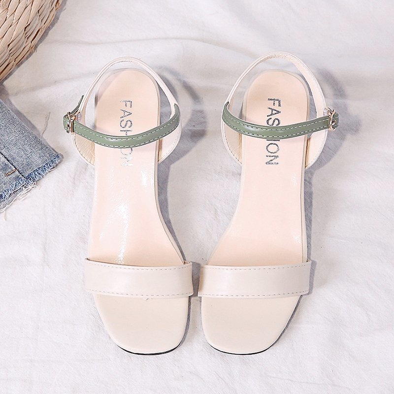 IELGY all-match buckle belt thick heel mid-heel open toe Korean style sandals women