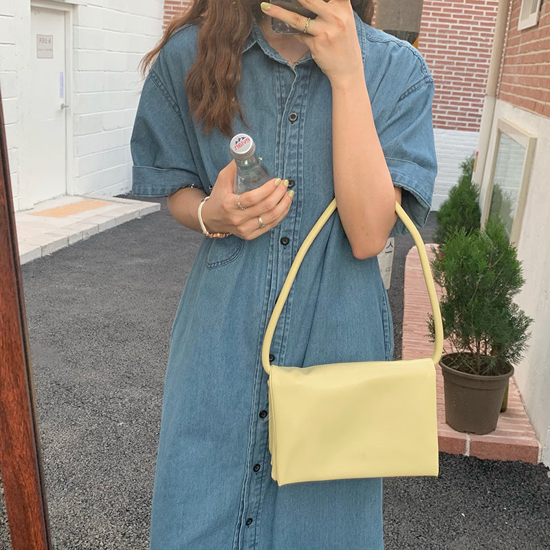 IELGY Multi-Layer Soft Special-Interest Design Street shot French Handbag Graceful Baguette Bag Underarm Macaron Color