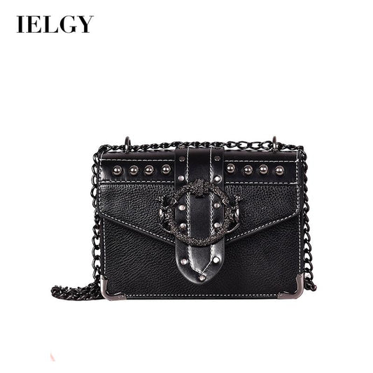 IELGY Women's bag shoulder bag all-match Crossbody chain square bag fashion Korean style solid color retro