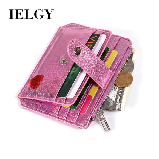 IELGY laser PU leather embroidery card holder card zip coin purse