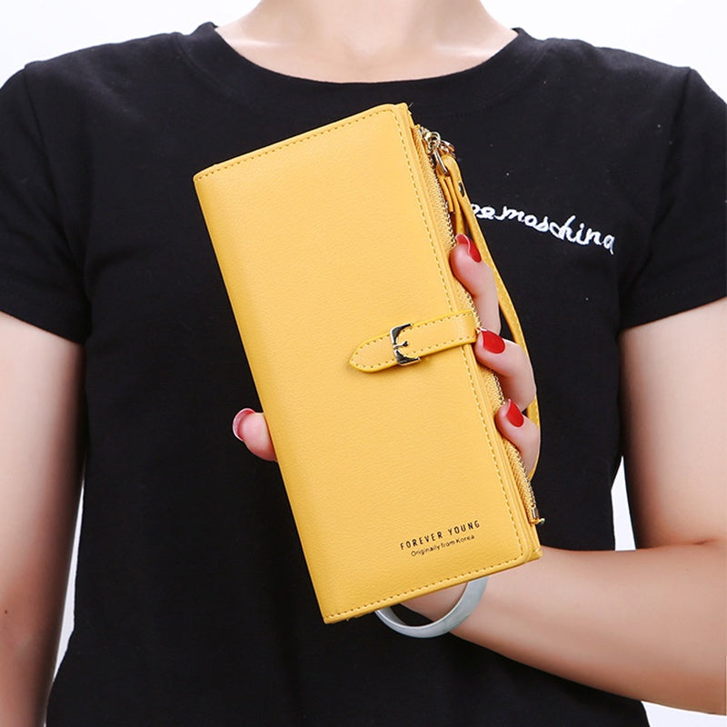IELGY Simple Atmosphere Women's Wallet Korean Solid Color Large Capacity Wristlet