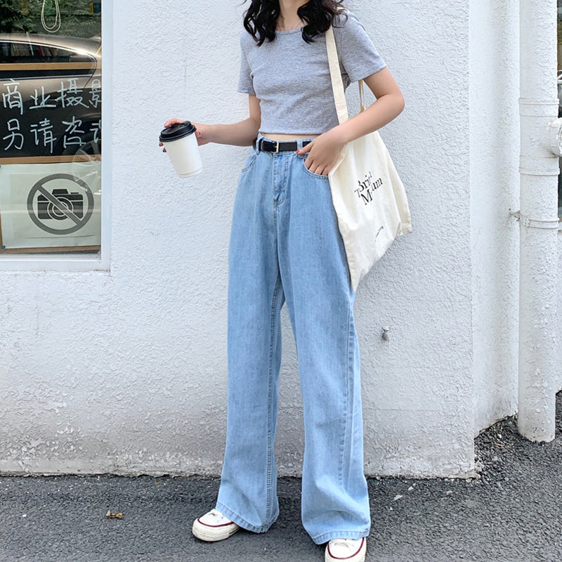IELGY High-waisted jeans women summer thin and thin wide-leg pants