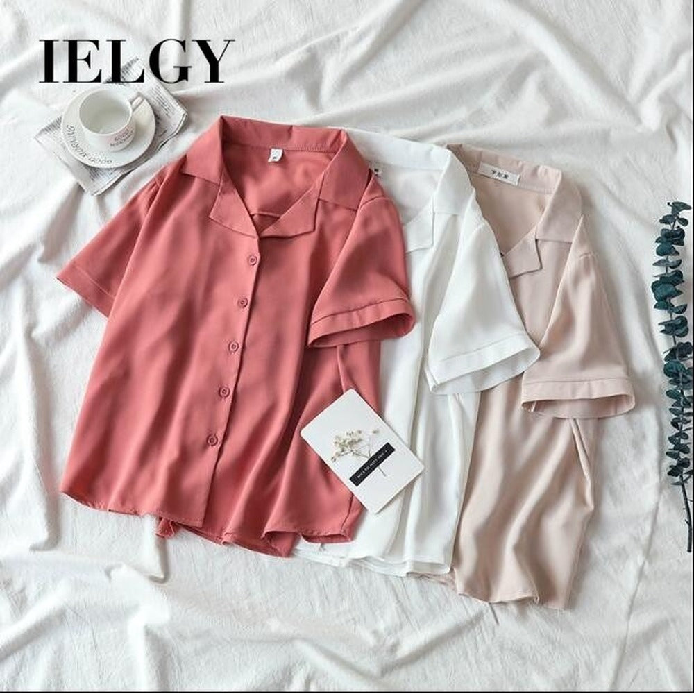 IELGY Women's Shirt Korean Temperament Chiffon Short Sleeve Loose Top
