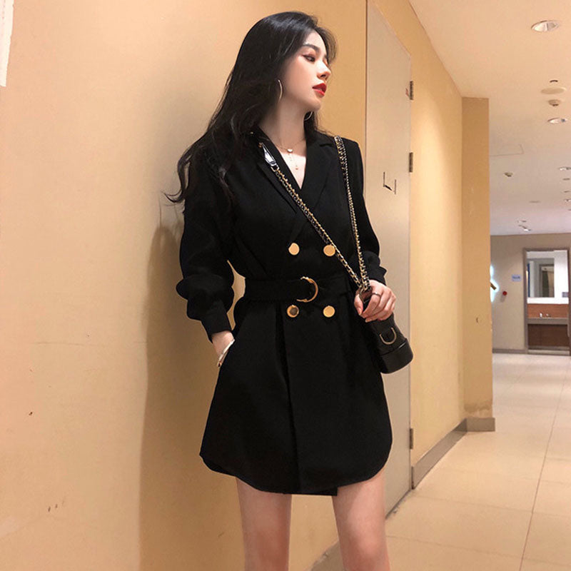 IELGY Women's clothes casual double breasted fashionable all-match long sleeves suits dresses plus size coats