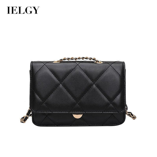 IELGY Women's bag fashion casual versatile chain rhombus PU crossbody black one shoulder