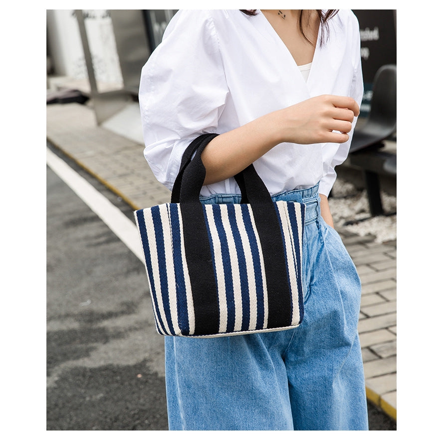 IELGY Simple striped canvas bag, small fresh canvas handbag, messenger handbag