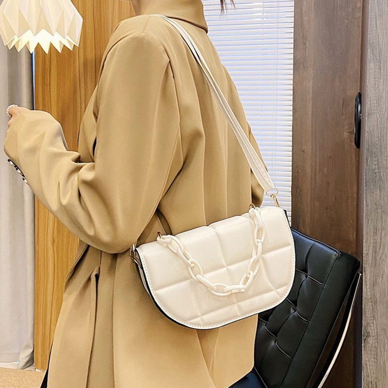 IELGY Fashion Crossbody Saddle Bag Casual Simple Pure Color Chain Semicircle