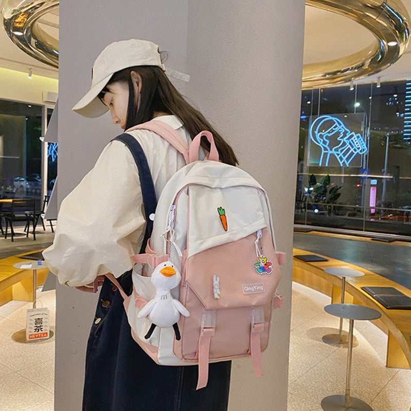 IELGY school bag female ins wild black fashion design backpack