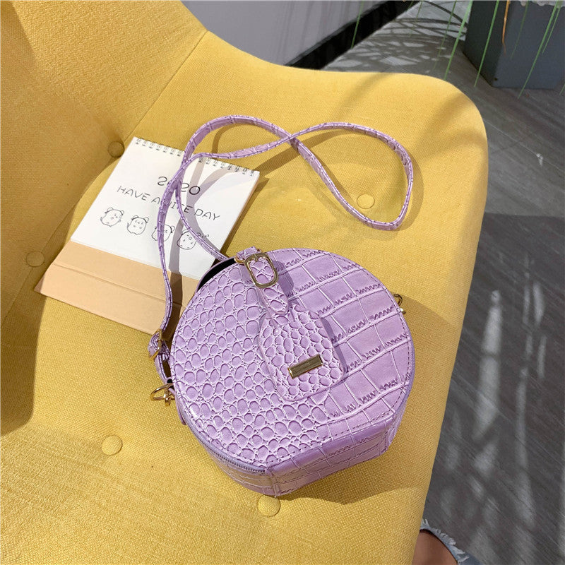 IELGY Women's Crocodile Pattern Round Ocean Tote Bag Mini All-match One Shoulder Messenger