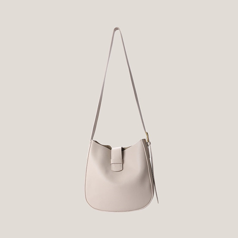 IELGY Women's Bucket Commuter Korean Style Wide Strap Crossbody Bag Soft Leather Simple Large-Capacity New Fashion