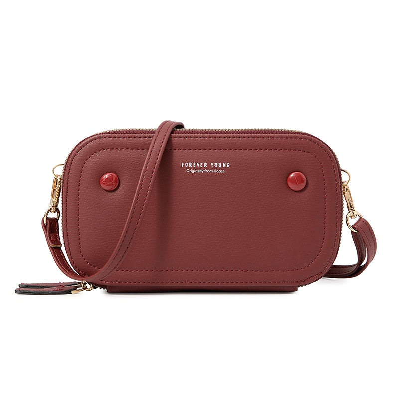 IELGY Korean retro versatile multifunctional smooth zipper phone bag for ladies