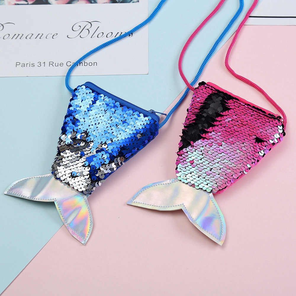IELGY Sequins Coin Purse Lanyard Coin Fishtail Small Wallet