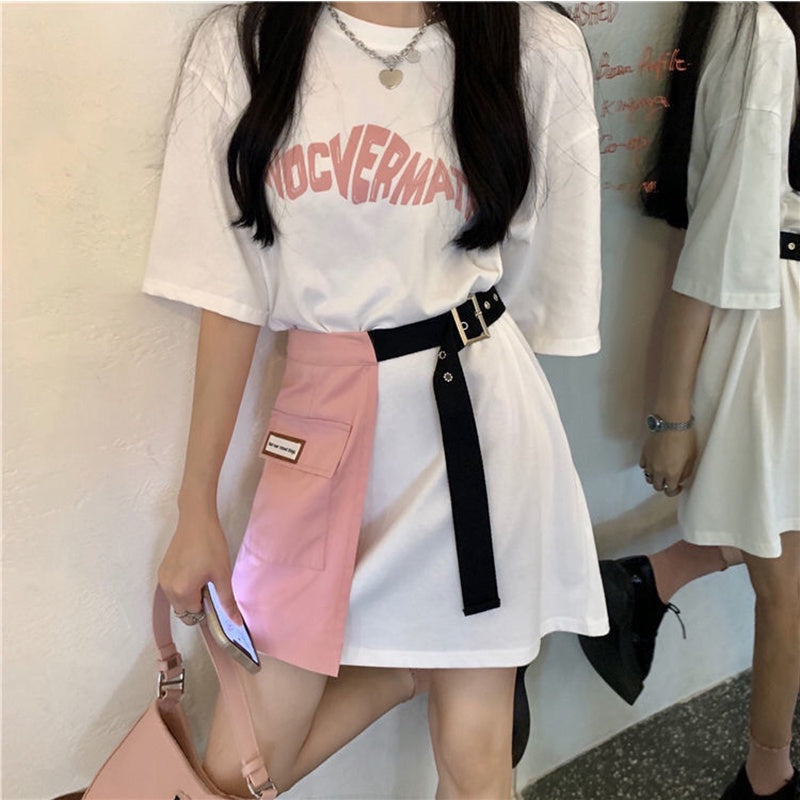 IELGY short-sleeved two-piece female design dress trend Large size cover meat suit