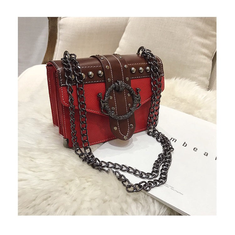 IELGY Women's bag shoulder bag all-match Crossbody chain square bag fashion Korean style solid color retro