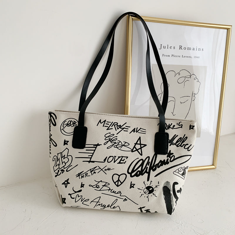 IELGY Commuting Fashion Canvas Tote Horizontal square All-match Portable Casual Woman's Shoulder bag