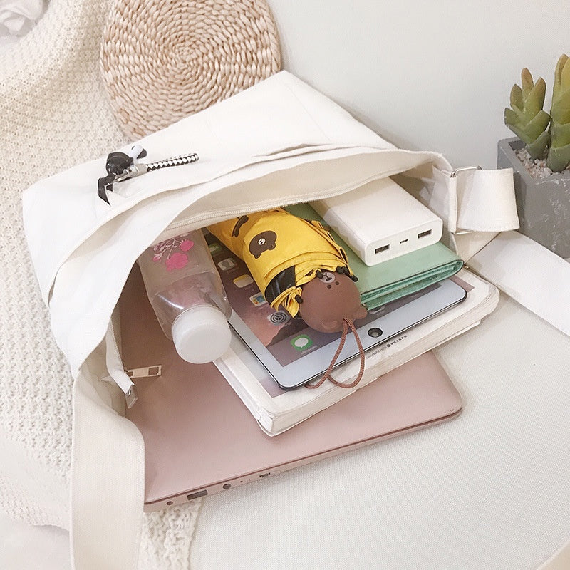 IELGY Canvas bag female crossbody Korean version of wild large-capacity school bag shoulder bag Literature and art backpack