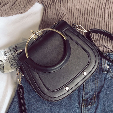 IELGY Saddle Bag Ring Studded Tote Crossbody Bag