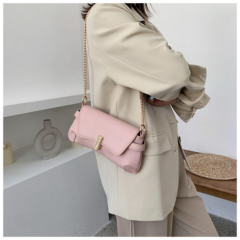 IELGY Casual One shoulder Solid color Commuting Fashion PU White Women's messenger bag Chain