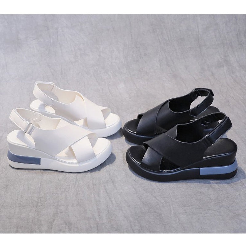 IELGY color matching platform wedge sandals women casual fish mouth soft leather