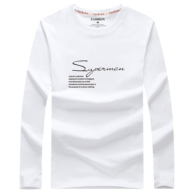 IELGY Men's clothes large size fashion casual Korean version t-shirt black long sleeve all-match round neck