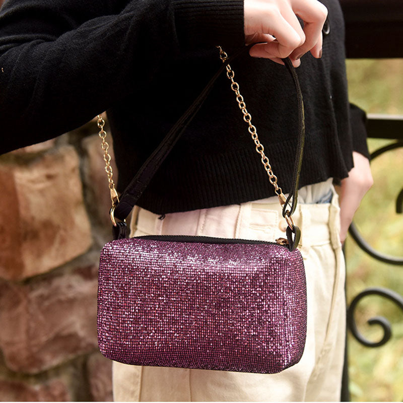 IELGY Fashion casual sequins large capacity shoulder lightweight cross-body handbag portable pillow bag chain