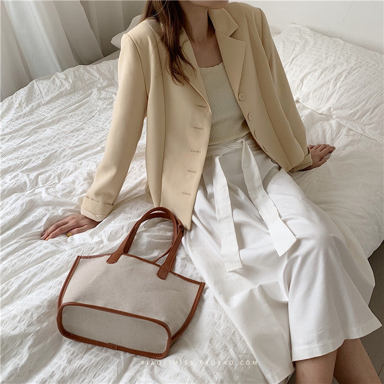 IELGY Mother-in-law package stitching linen handcuffs handbags shoulders open shoulder bag