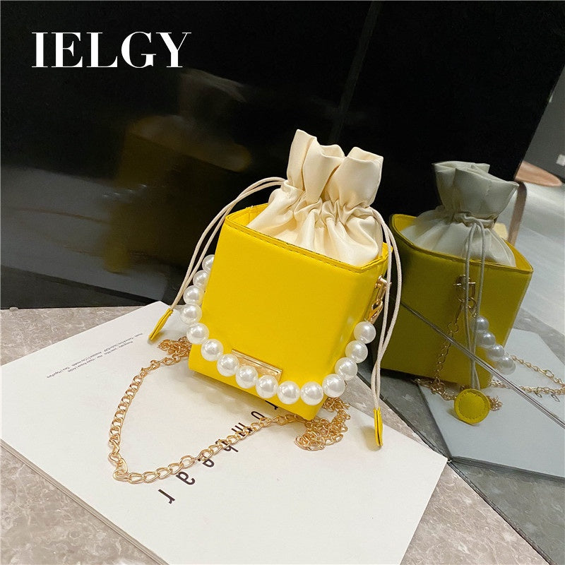 IELGY Small square bag female fashion western style popular all-match pearl portable chain messenger bag