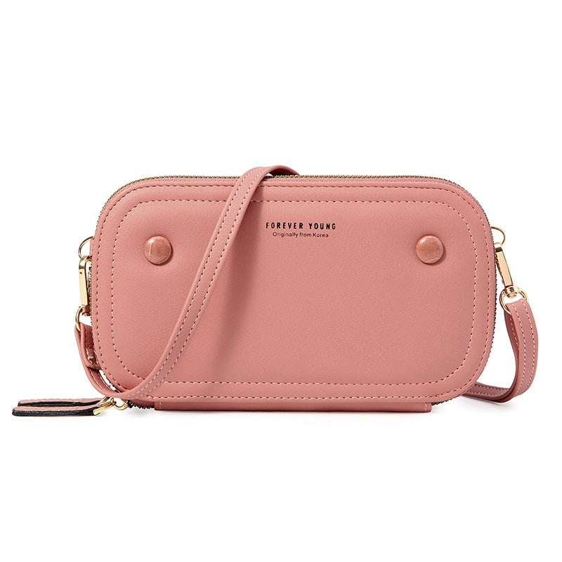 IELGY Korean retro versatile multifunctional smooth zipper phone bag for ladies