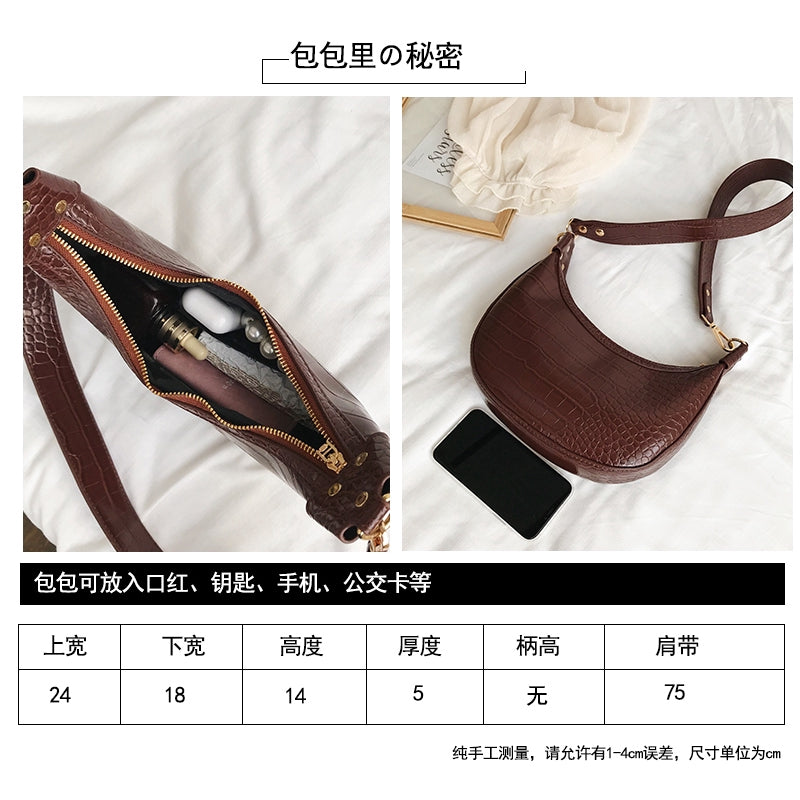 IELGY new fashion crocodile pattern wide shoulder strap portable saddle bag