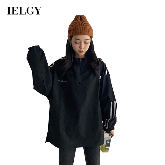 IELGY Women's clothes hoodies thin stripes all-match zippers tops fashion casual Korean