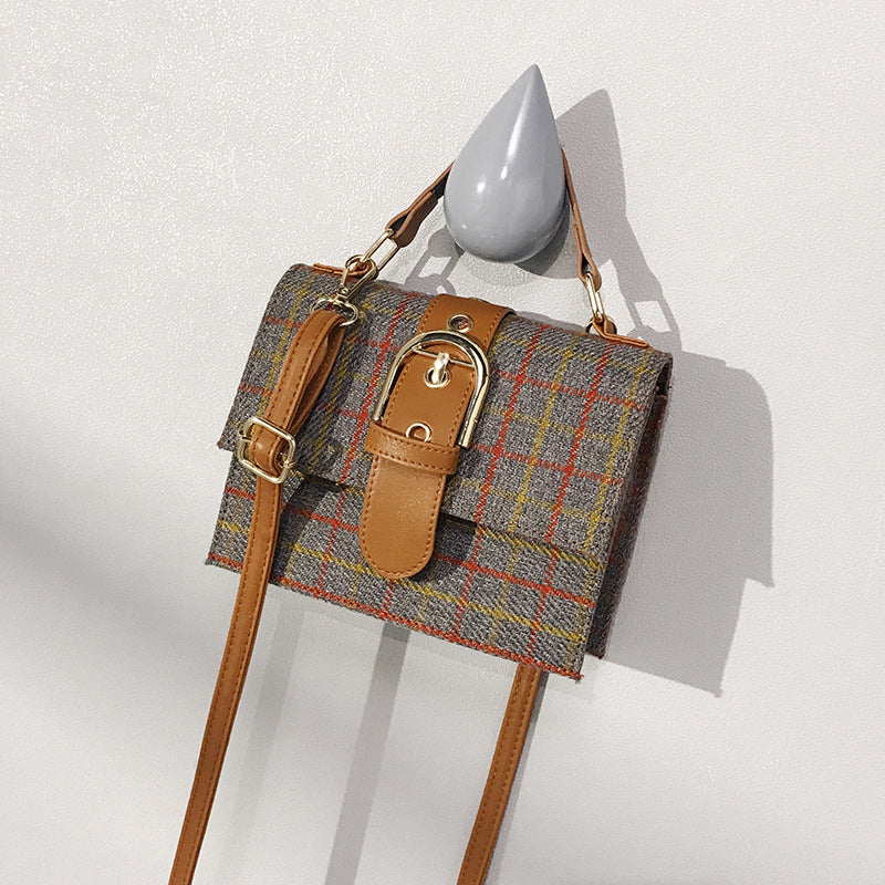 IELGY Women's bag portable all-match one shoulder lock plaid fashion casual square crossbody