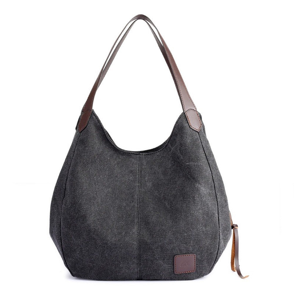 New canvas bag female bag fashion wild art simple shoulder bag multi-compartment leisure big bag