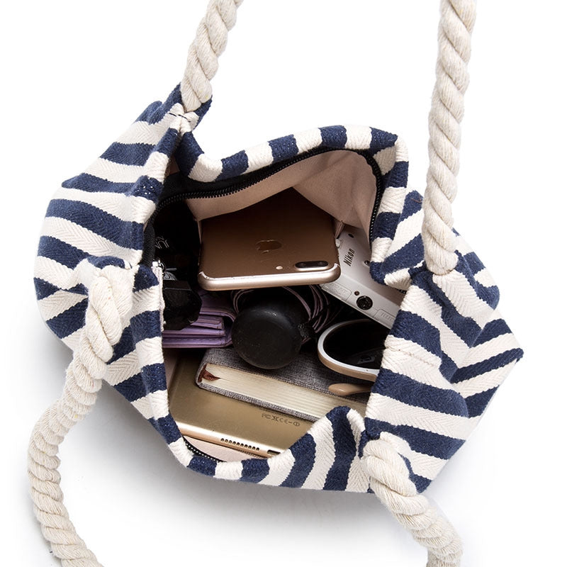 IELGY summer creative print striped one-shoulder cotton bag storage bag European and American fashion female bag