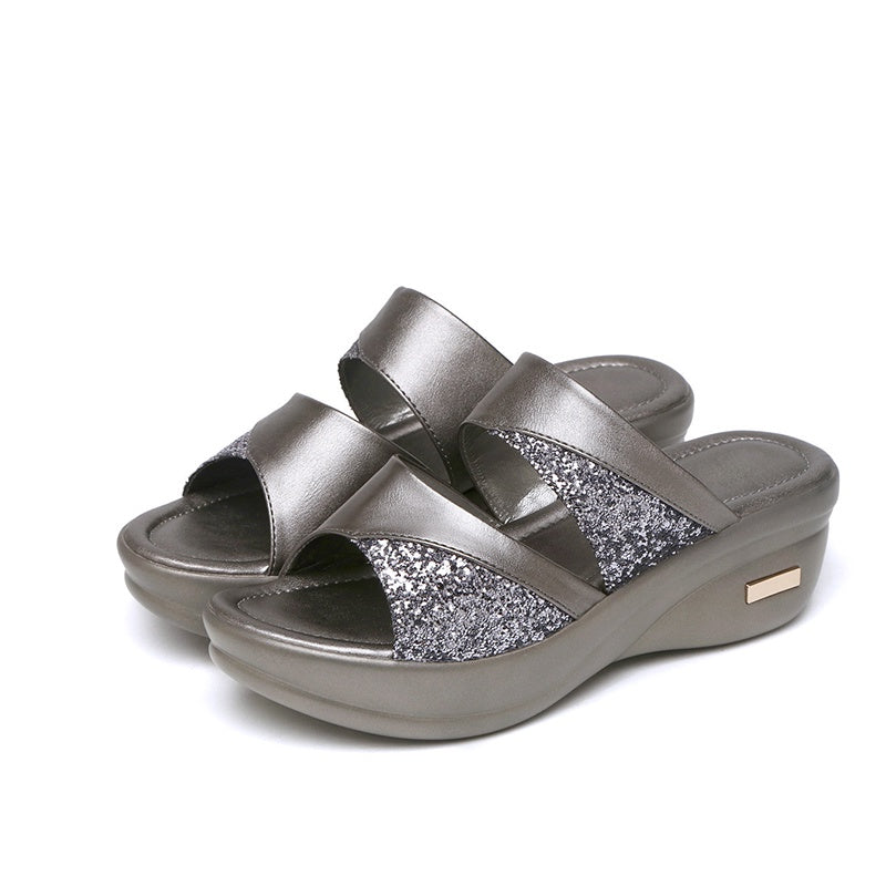 IELGY Breathable Wedge Slippers Sequins Lightweight Fish Mouth Fashion Plus Size Women
