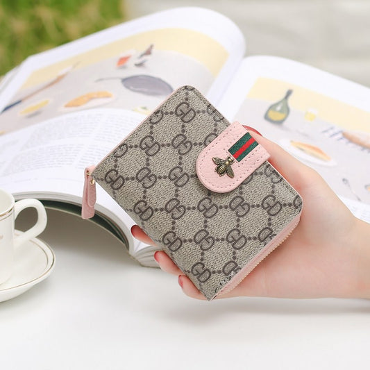 Short multi-function printed ladies wallet