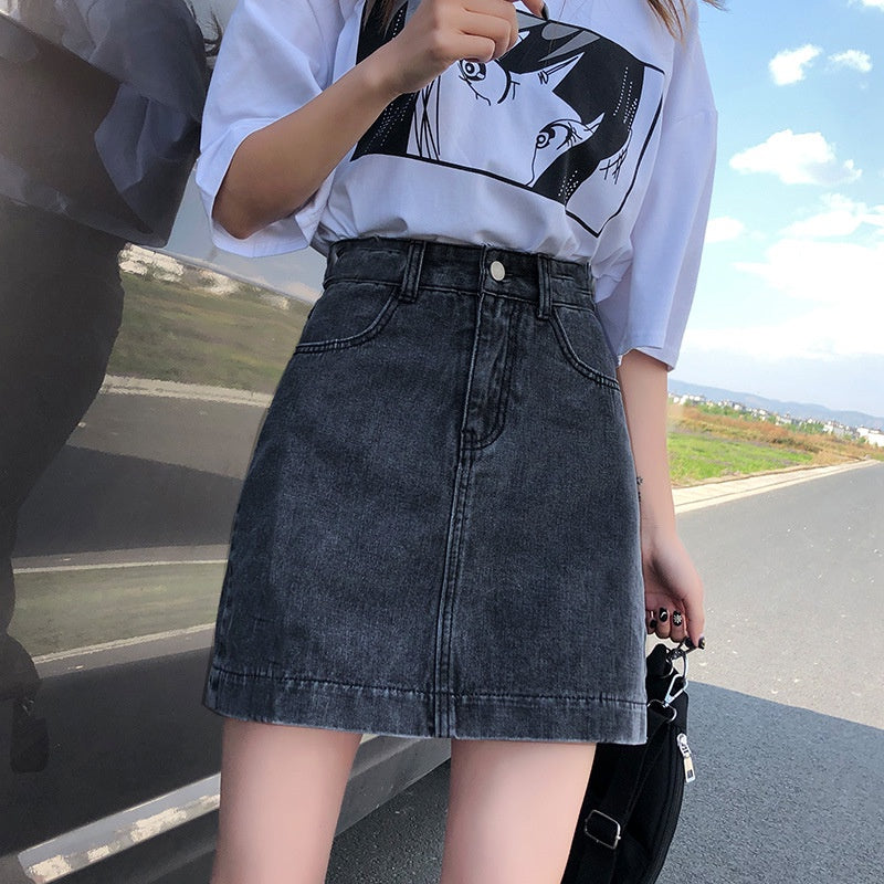 IELGY small denim slim short skirt A-line high waist bag hip slim fashion skirt
