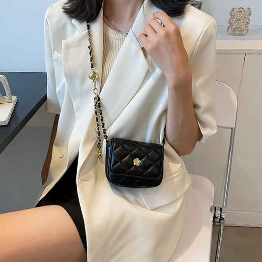 IELGY women's bag all-match diamond chain messenger bag black small square bag