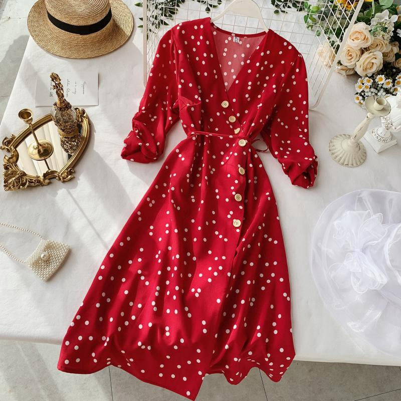 IELGY V-neck design pleated dress