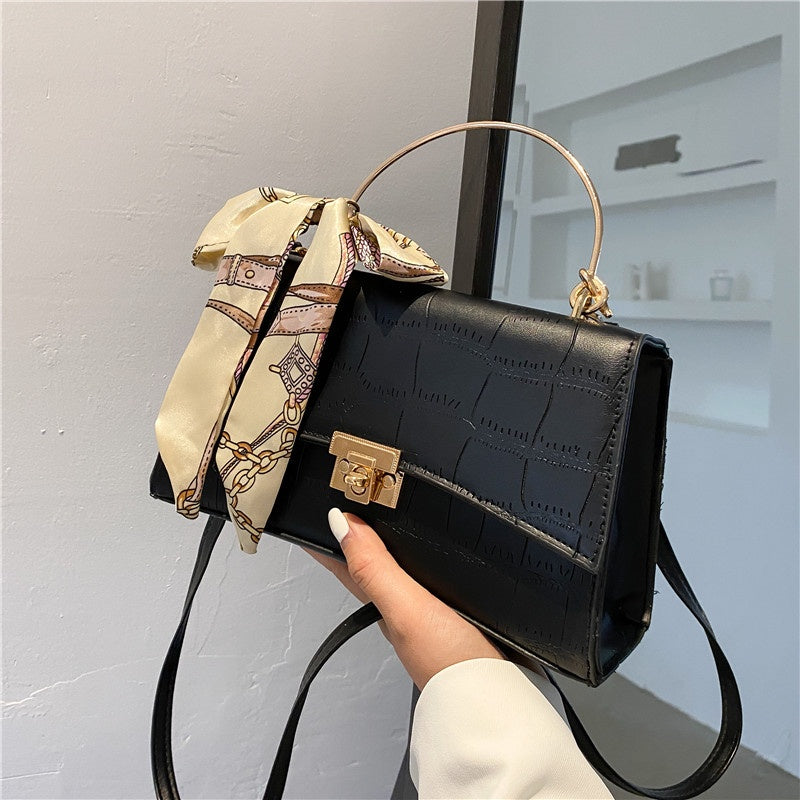 IELGY retro lock stone pattern silk scarf fashion messenger handbag