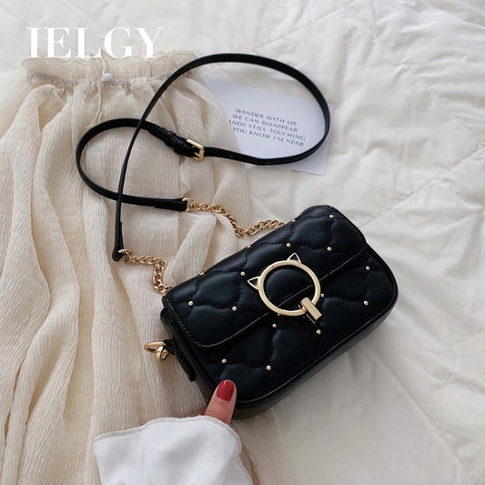 IELGY, studded crossbody bag, stylish rhombic chain shoulder bag