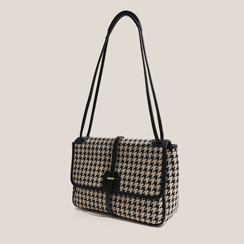 IELGY Korean retro one-shoulder small square bag lattice flap