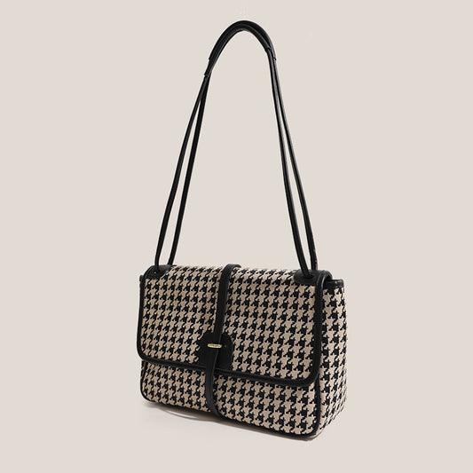 IELGY Korean retro one-shoulder small square bag lattice flap